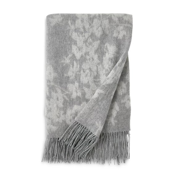 MICHAEL ARAM Orchid Fringe THROW Grey 100% Wool Floral 50 x 70 NEW $250 - Picture 5 of 10